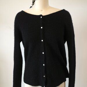 Sezane Cashmere Cardigan with Pearl Buttons in Black